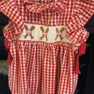 Red Gingham Dress with Embroidered Detail